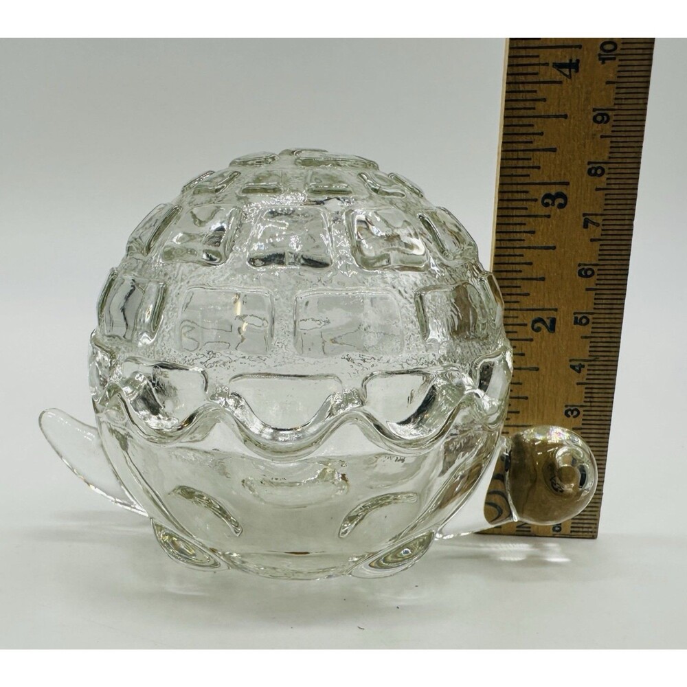 Anchor Hocking Turtle Covered Trinket Box Clear Glass Dish Jewelry Vintage USA - Picture 12 of 16